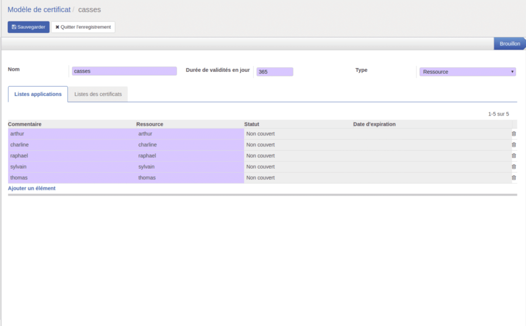 Gestion des certificats par un outil ERP